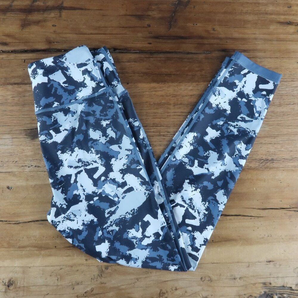 BLUE CAMO COMPRESSION LEGGINGS WITH WAISTBAND POCKET SIZE SMALL